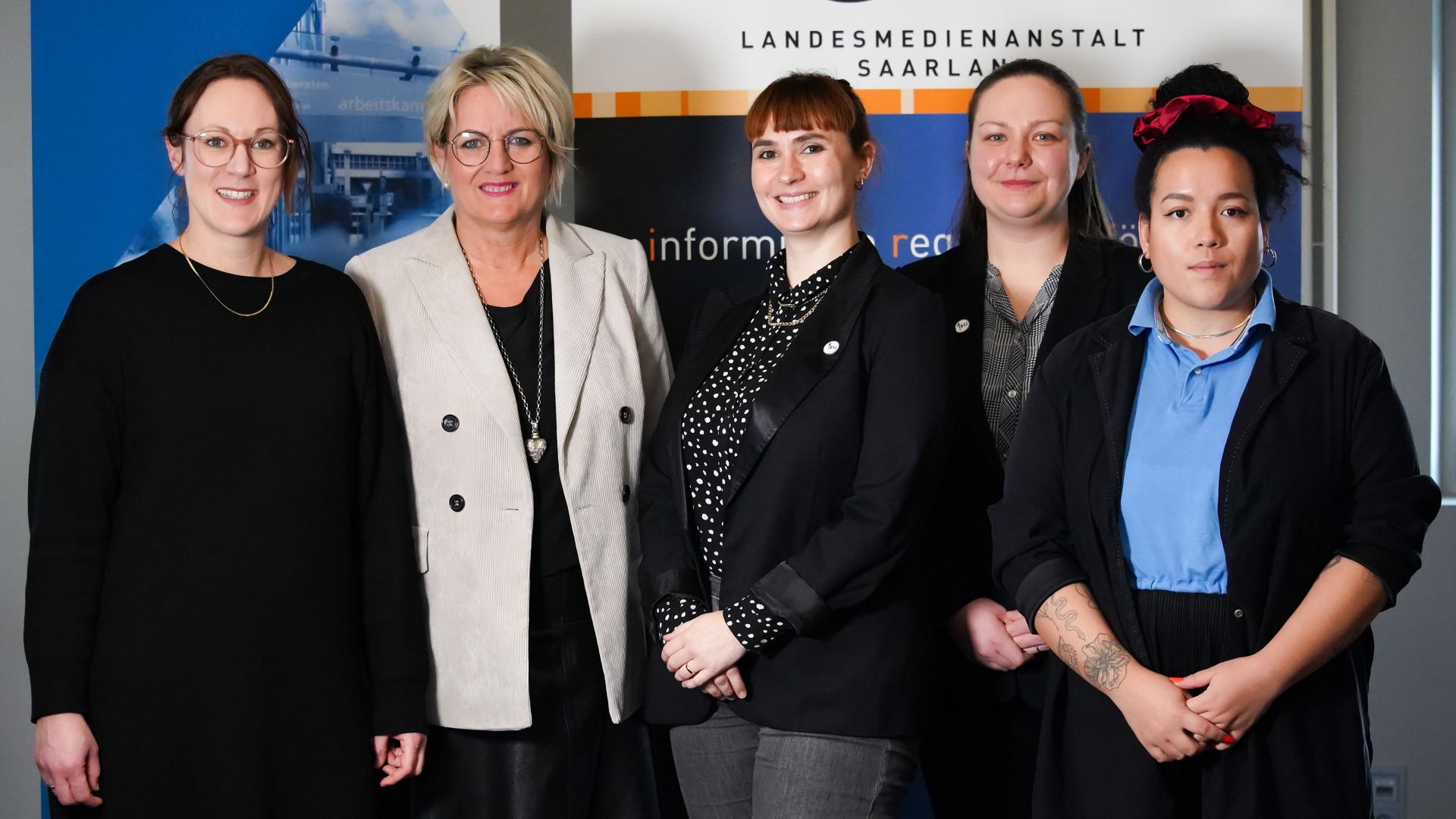 Melanie Blatter (Arbeitskammer des Saarlandes), Ruth Meyer (LMS), Carola Plesch und Veronika Lazar (BSI), Michelle Pantke (Amadeu Antonio Stiftung)